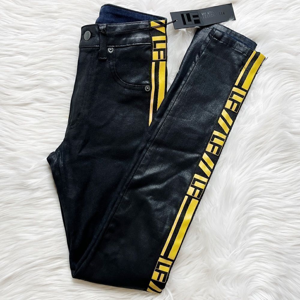 LF Logo Skinny Jeans Metallic Black & Yellow Size 23